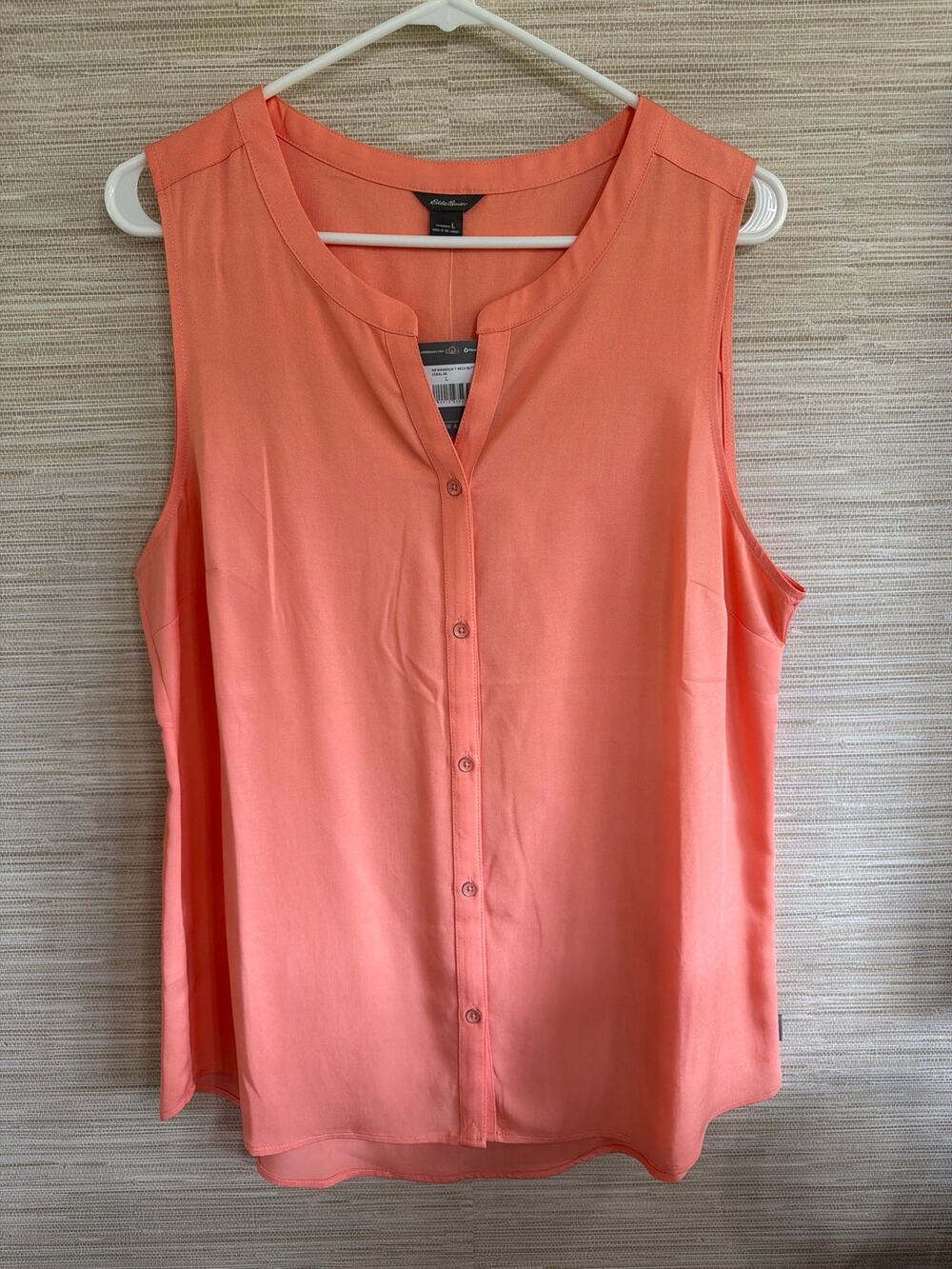 Eddie Bauer Magnolia Y neck button front tank women's size L NWT